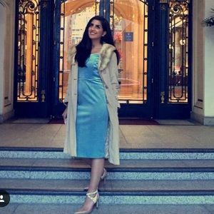 Eva Mendes Off the Shoulder Velvet Midi dress